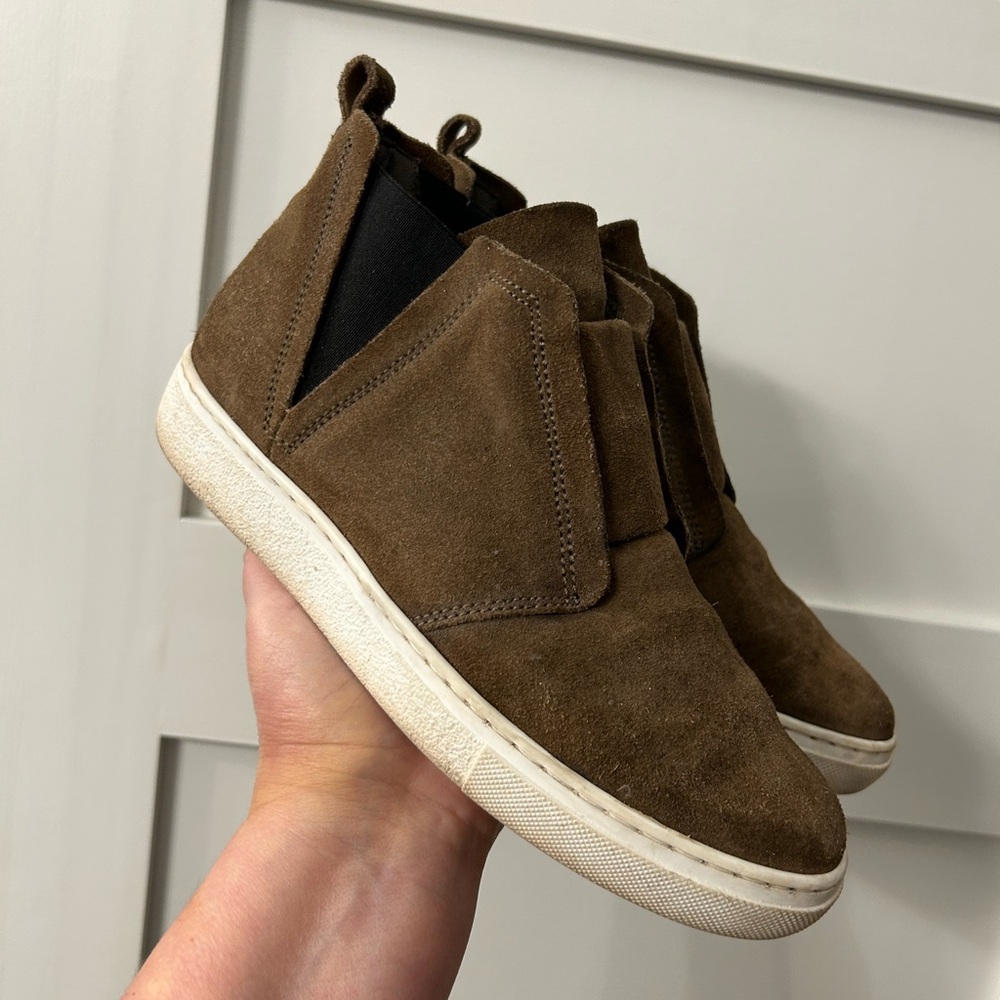 Miz Mooz Laurent Brown Suede Hi-Top Pull On Sneakers Size 39